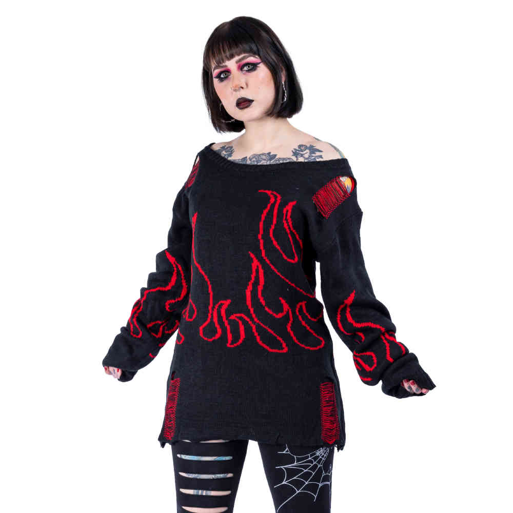Heartless - Depths Of Hell Gebreide trui - Zwart/Rood
